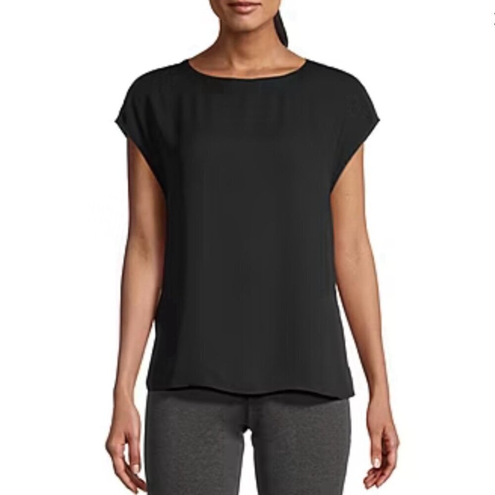 Worthington Women's Short Sleeve Blouse Size S Black Round Neck T-Shirt NWT $40